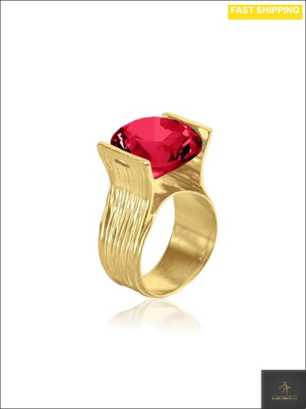 14K Gold Plated Sterling Silver Ring with Cubic Zirconia Textured Band